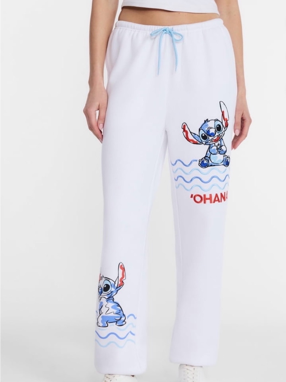 Disney White Joggers with Blue & Red Stitch Graphics